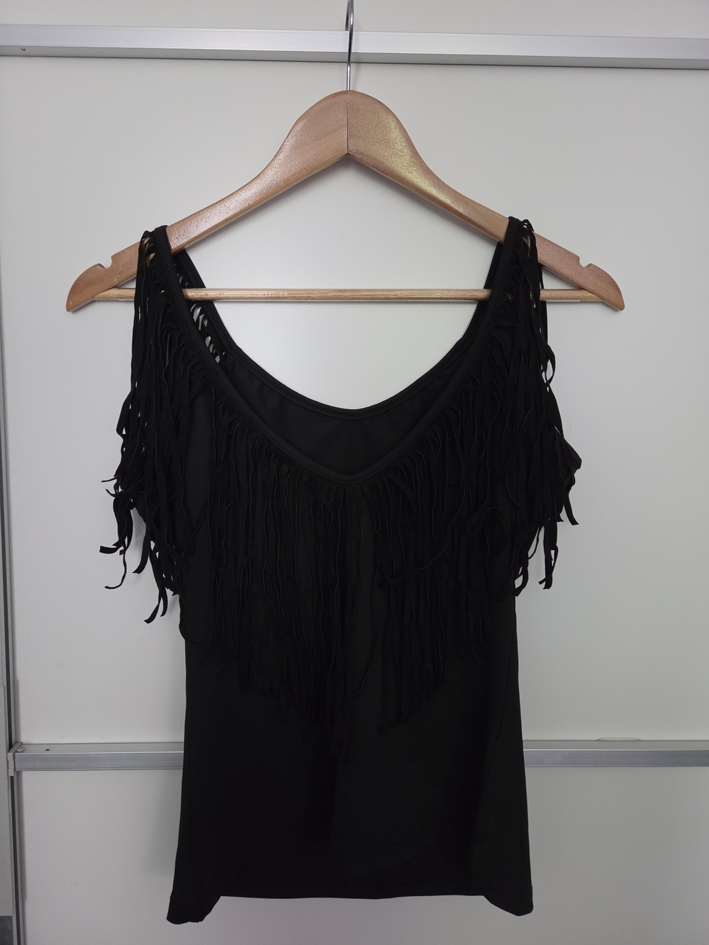 Charlie Suede London Black Fringe Scoop Neck Tank Top XS and S - Picture 3 of 4